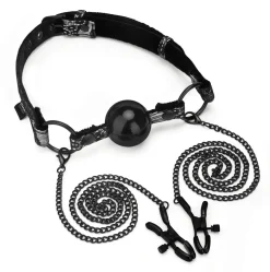 Ball Gag with Nipple Clamps schwarz