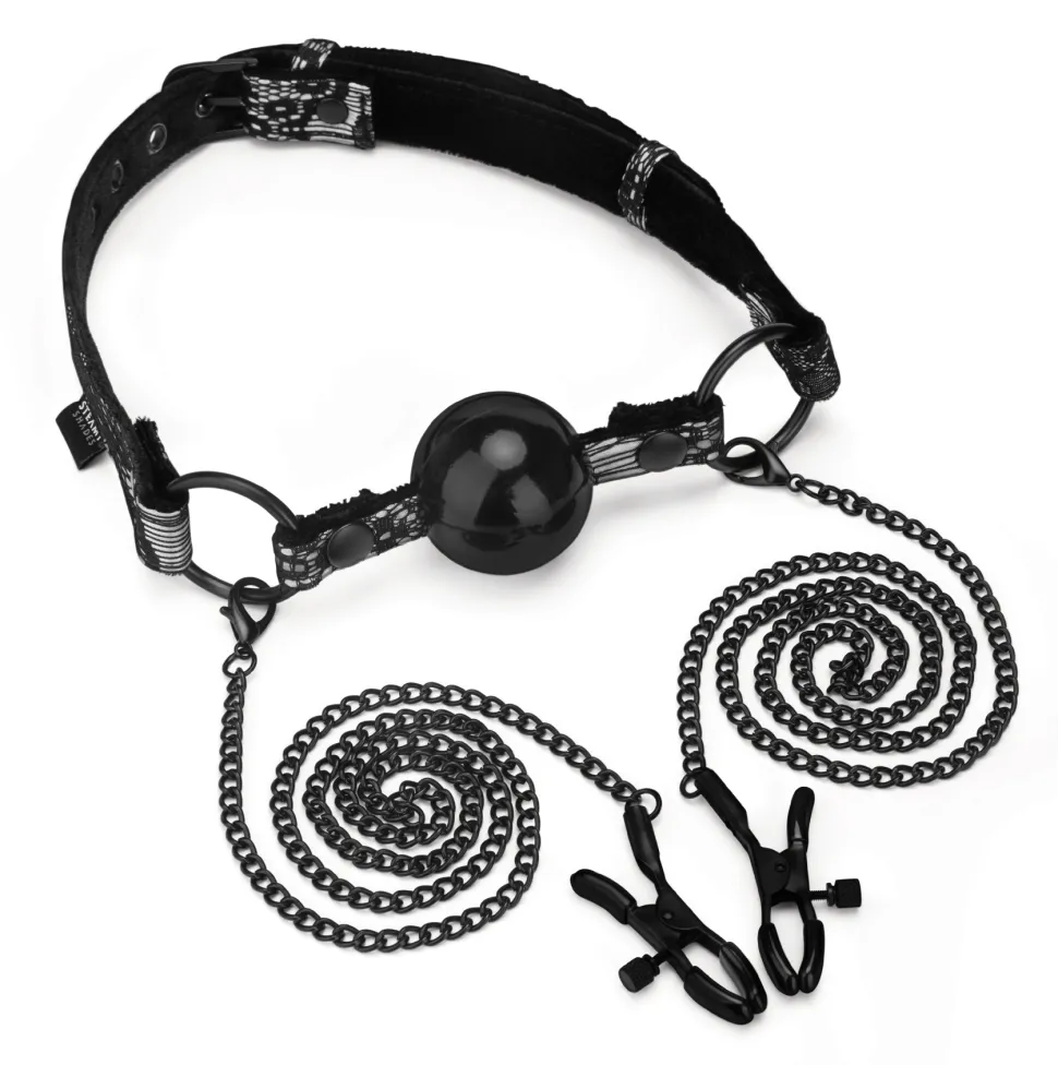 Ball Gag with Nipple Clamps schwarz