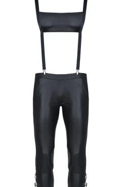 Bermuda Short mit Hosenträgern und seitlicher Beinschnürung und aufklapbarem Hinterteil schwarz