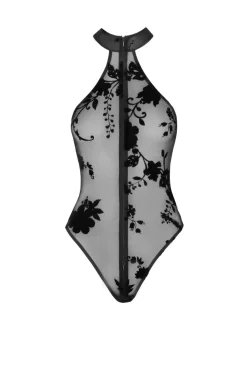 Body aus Netzmaterial mit Samtdruck