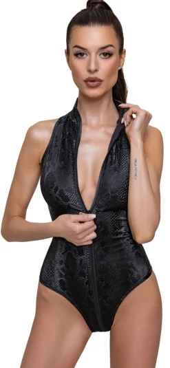 Body in Schlangenhaut-Optik mit Reißverschluss Clubwear Dessous