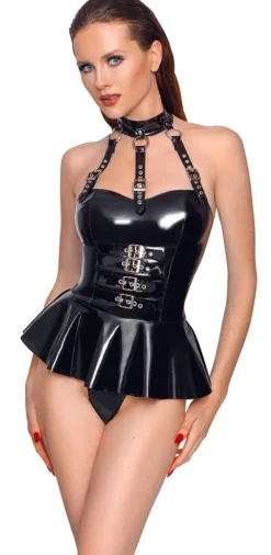 Body mit Halsband aus Lack schwarz