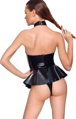 Body mit Halsband aus Lack schwarz