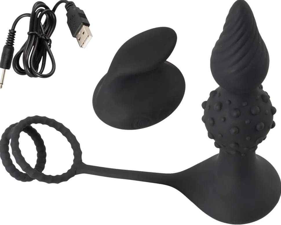 Butt Plug with Cock and Ball Rings mit Fernbedienung