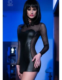 CR 4034 Leatherlook Minidress Schwarz