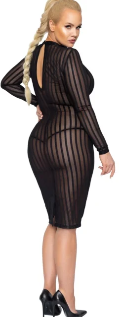 Curvy Langarm-Kleid Plus Size Streifendesign Knielang