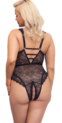 Curvy Spitzen-Body Plus Size Ouvert Schnürung