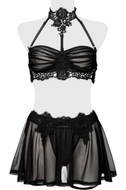 Dessous-Set aus Mesh und Häkelspitze