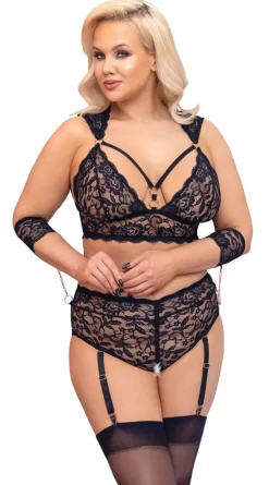 Dessous-Set Bondage Bustier Straps-Slip Armfesseln Ouvert