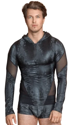 Elastisches Shirt mit Reißverschluss und Kapuze