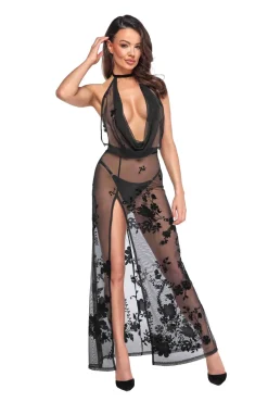 Elegantes Maxikleid aus Netzstoff mit Samtdruck