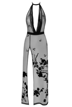 Elegantes Maxikleid aus Netzstoff mit Samtdruck