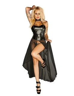 Extravagantes Corsagen-Kleid - Powerwetlook & zarter Tüll