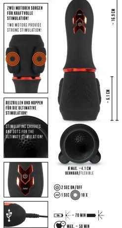 Glans Masturbator mit 2 Motoren schwarz