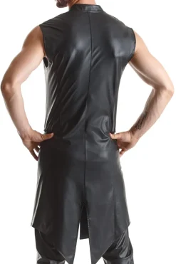 Halblanger Wetllook Herren Mantel schwarz