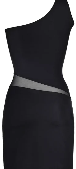 halboffenes Minikleid mit transparentem Bund V-9099 schwarz