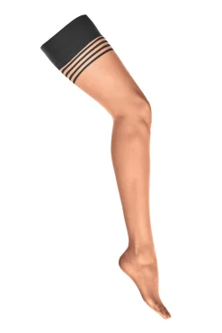 Halterlose Strümpfe in Nude mit schwarzen Streifen