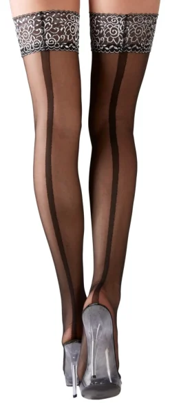 Halterlose Strümpfe mit Naht schwarz