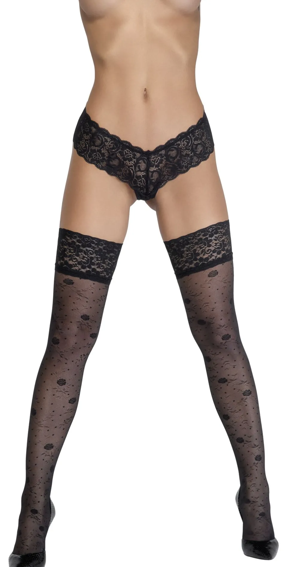 Halterlose Strümpfe mit Rosendetails