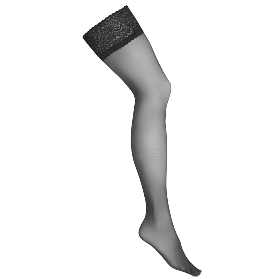 Halterlose Strümpfe mit Spitzenrand florales Muster