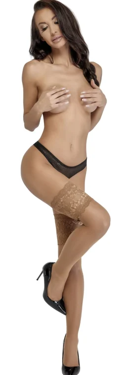 Halterlose Strümpfe Nude mit breiter Spitze