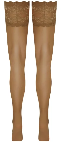 Halterlose Strümpfe Nude mit breiter Spitze