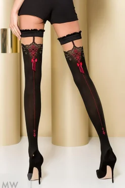 halterlose Strümpfe ST100 schwarz/rot