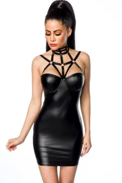 Harness-Wetlook-Minikleid schwarz