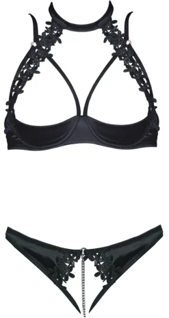 Hebe Set mit String ouvert und Kette schwarz