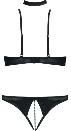 Hebe Set mit String ouvert und Kette schwarz