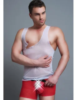 Hemd-Boxer-Set MC/9039 aus Tüll weiß/rot