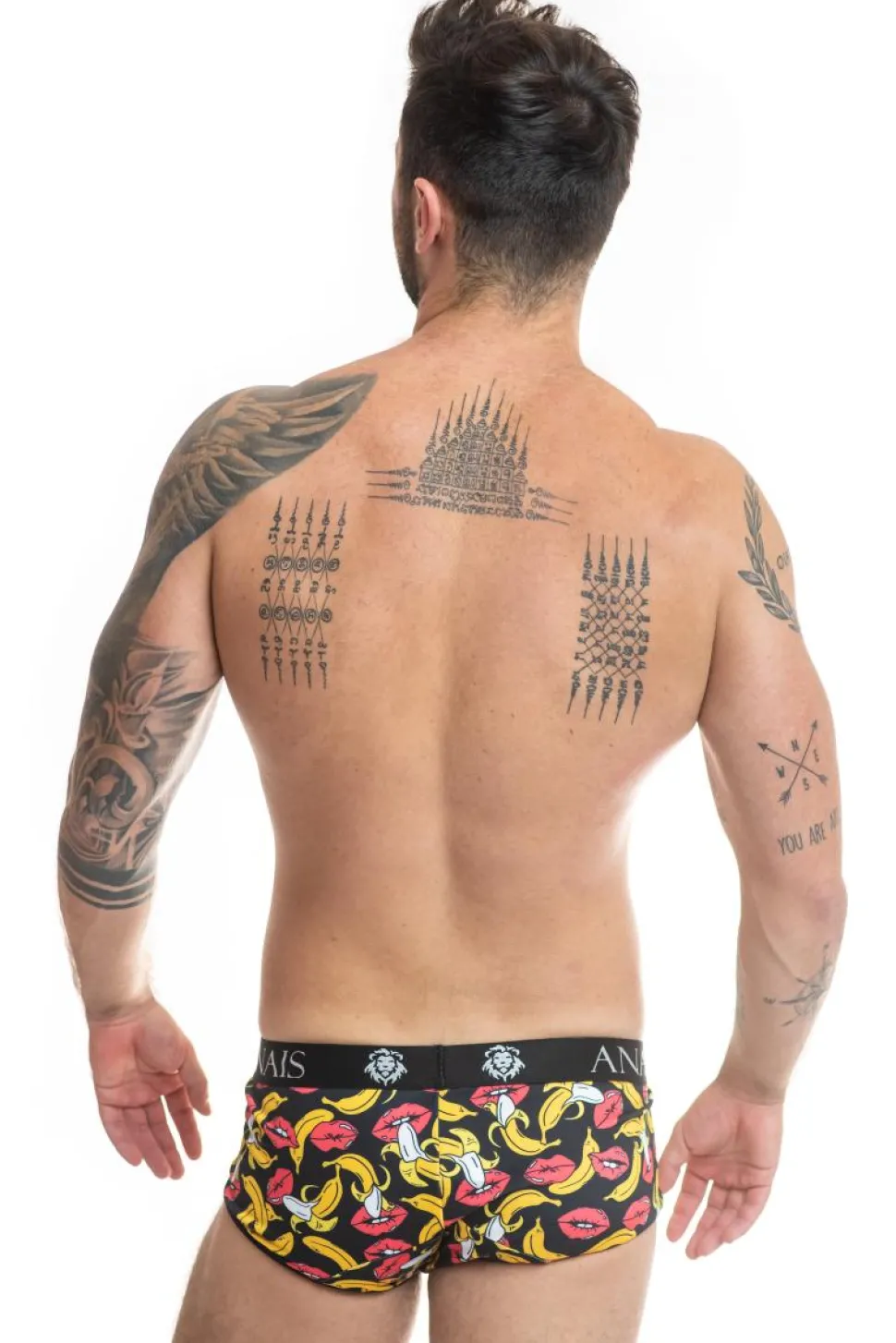 Herren Panty mit Bananen-Kussmund-Muster aus weichem und dehnbarem Material und Breitem Gummibund