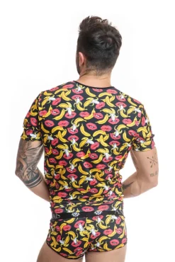 Herren Shirt mit bananen-Kussmund-Muster aus weichem Material