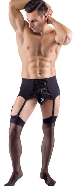 Herren Strapshalter mit edler Spitz aus weichem Material mit Zierschnürung