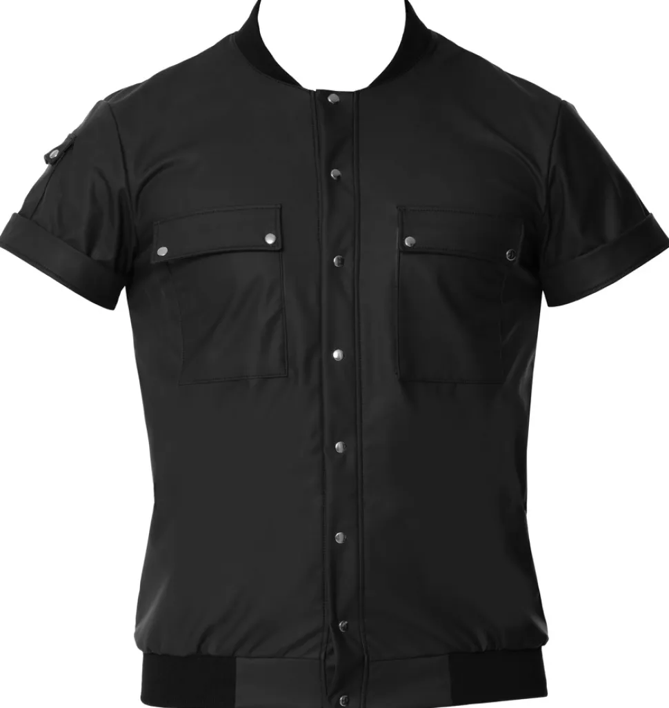 Herren-Hemd im Blouson-Style mit Taschen im edlem Mattlook mit durchgehender Druckknopfleiste