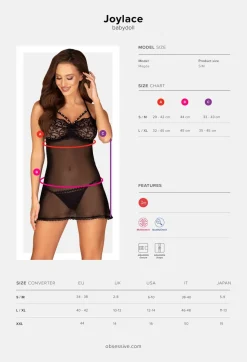 Joylace Babydoll & Tanga schwarz