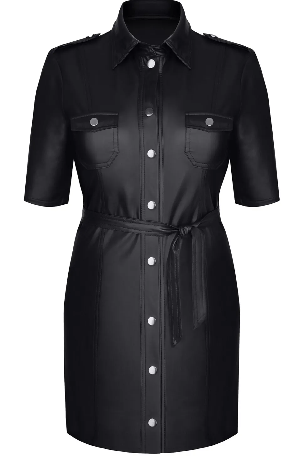 Kleid im Wetlook mit Gürtel und Brusttaschen