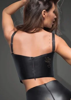 Kunstleder Rock mit dekorativen Bändern F171 schwarz