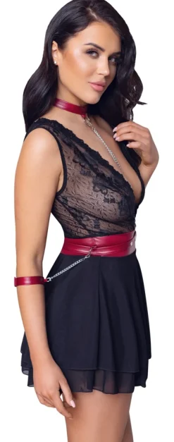 kurzes Babydoll aus zarter Spitze und Powernet im edlen Matlook