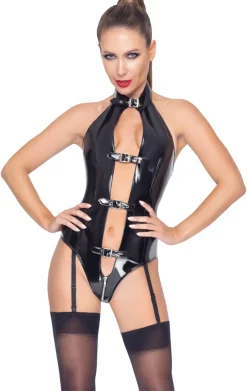 Lack-Body mit Strapshalter Neckholder Latexlook Wetlook