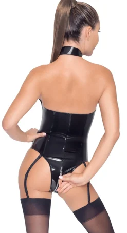 Lack-Body mit Strapshalter Neckholder Latexlook Wetlook