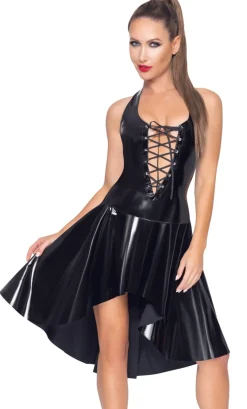 Lack-Kleid mit Schnürung Clubwear Partykleid Neckholder