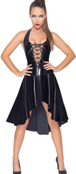 Lack-Kleid mit Schnürung Clubwear Partykleid Neckholder