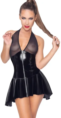 Lack-Kleid mit zartem Netz