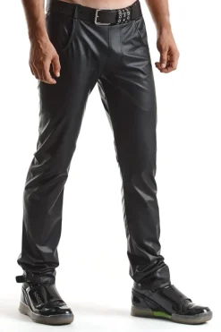 Lange Wetlook Herren Hose schwarz