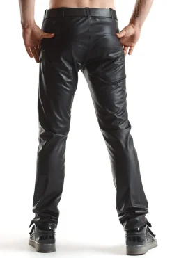 Lange Wetlook Herren Hose schwarz