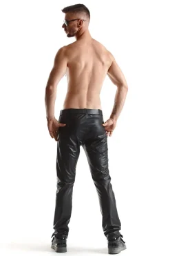 Lange Wetlook Herren Hose schwarz