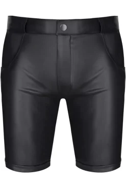 Lange Wetlook Herren-Shorts Slim-Fit Gürtelschnallen