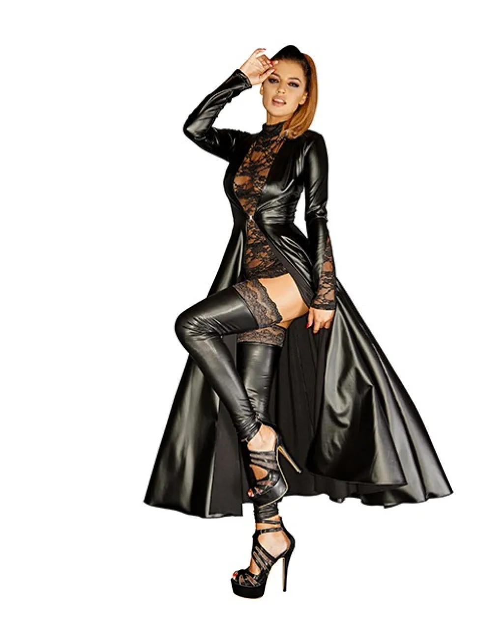 Langer Mantel aus Powerwetlook