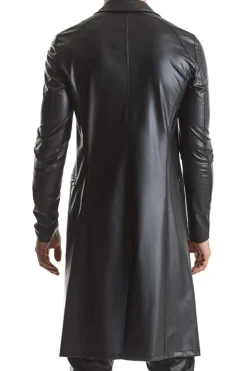 Langer Wetlook Herrenmantel Clubwear Lederimitatmantel